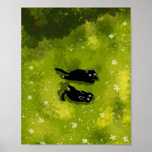 Póster Two Black Cats in a Meadow – Peaceful Watercolor (Frente)