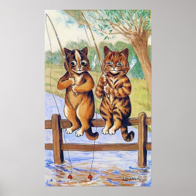 Póster Two Cats Fishing, Louis Wain (Frente)