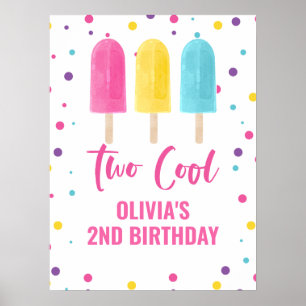 Póster Two Cool cumpleaños 2do Paleta de hielo de arcoíri