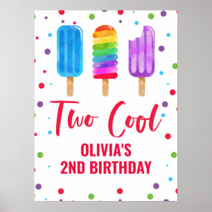 Póster Two Cool cumpleaños número 2 helado de arcoíris