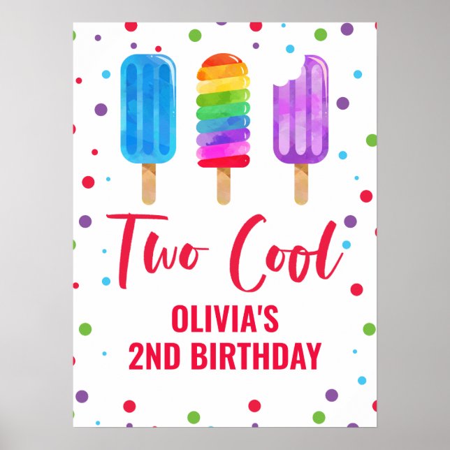 Póster Two Cool cumpleaños número 2 helado de arcoíris (Frente)