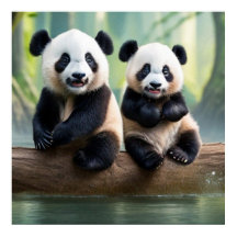 Two cute little Pandas posing for the camera  
