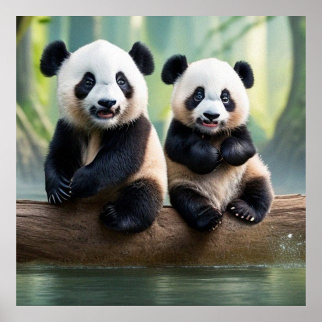 Póster Two cute little Pandas posing for the camera   (Frente)