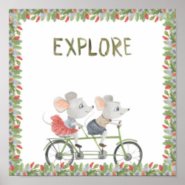Póster Two Cute Mice On A Bike Explore Text Poster