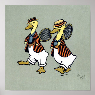 Póster Two ducks with striped jackets and tennis rackets