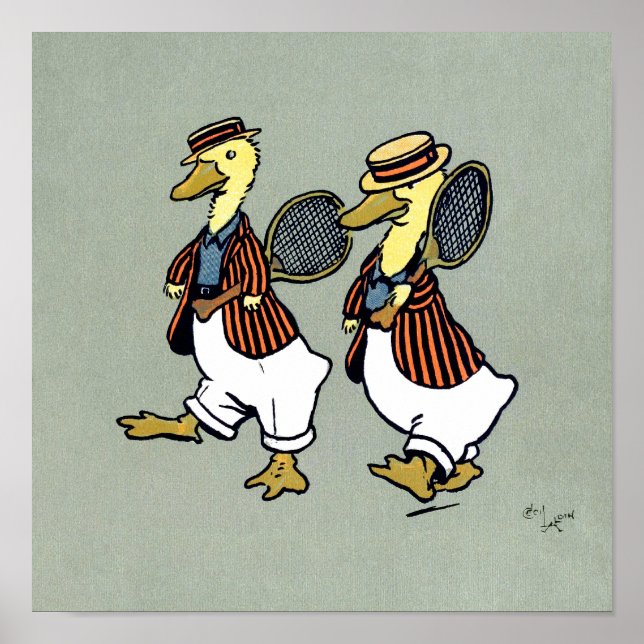 Póster Two ducks with striped jackets and tennis rackets (Frente)