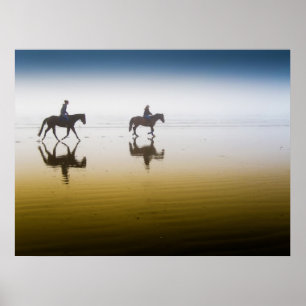 Póster Two Equestrian Riders on the Beach