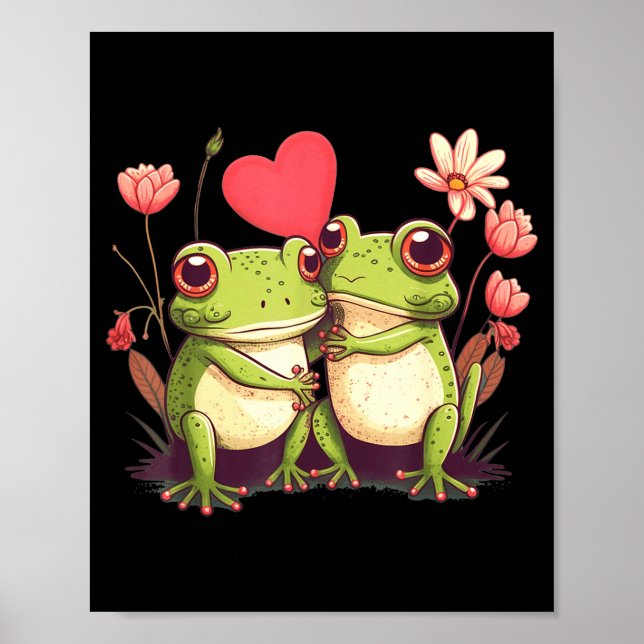 Póster Two Frogs Valentines Day Love On Couple Frog  (Frente)