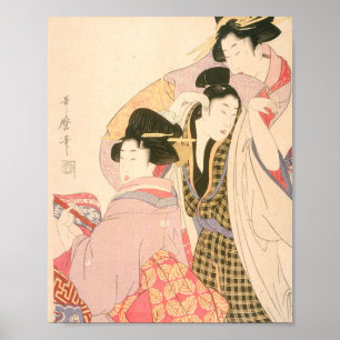 Póster Two Geishas And A Tipsy Client By Kitagawa Utamaro