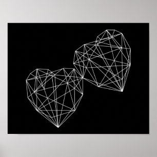 Póster Two Hearts Black Geometric Minimal Art Poster