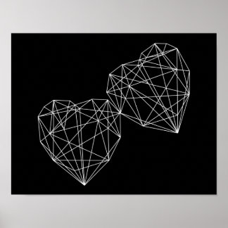 Póster Two Hearts Black Geometric Minimal Art Poster