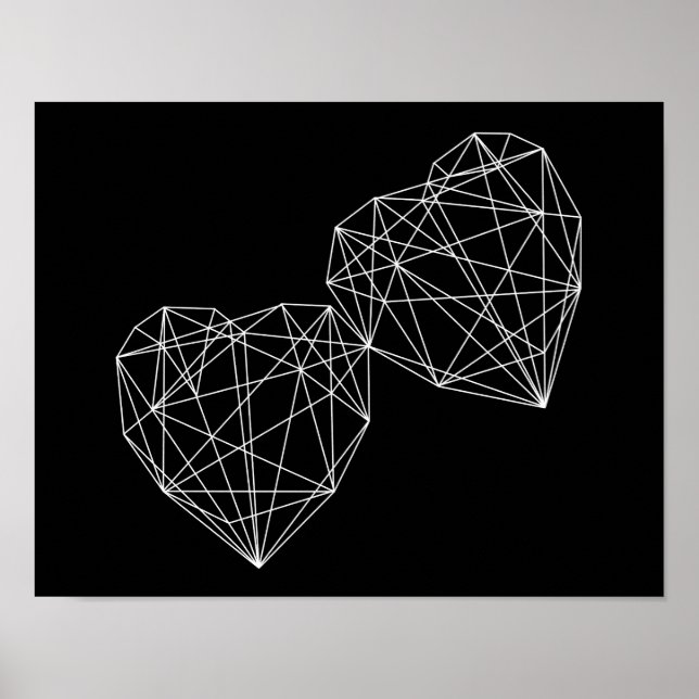 Póster Two Hearts Black Geometric Minimal Art Poster (Frente)