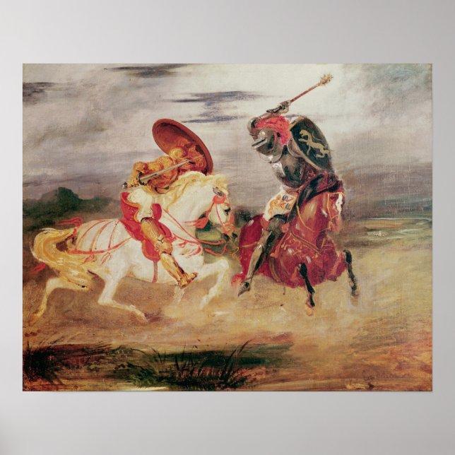 Póster Two Knights Fighting in a Landscape, c.1824 (Frente)