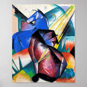 Póster Two red and blue horses by Franz Marc