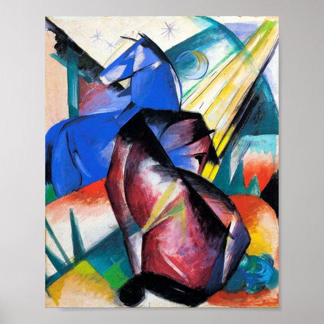 Póster Two red and blue horses by Franz Marc (Frente)