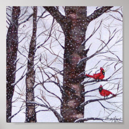 Póster Two Red Birds In Winter