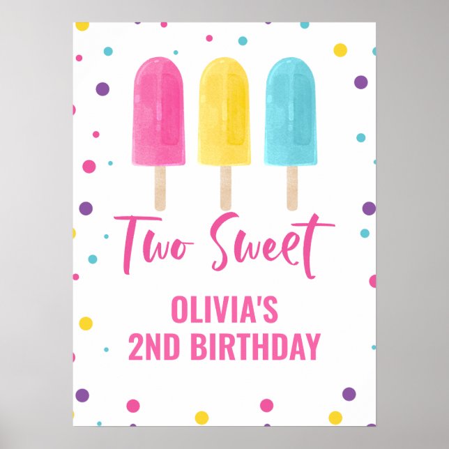 Póster Two Sweet cumpleaños 2 Rainbow Helado de paleta (Frente)