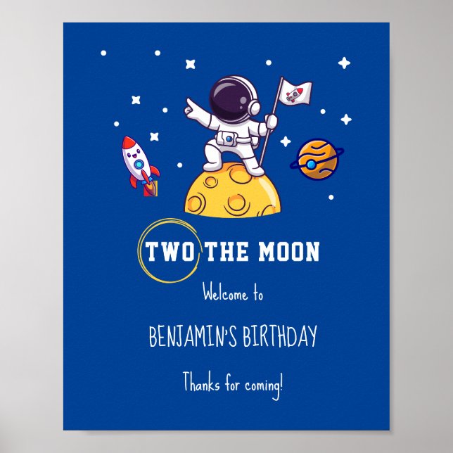 Póster Two The Moon second birthday kids Party (Frente)