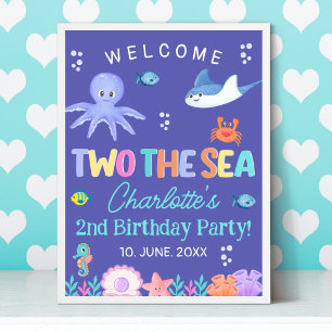 Póster TWO the SEA Party – Ocean Girl Birthday Decor