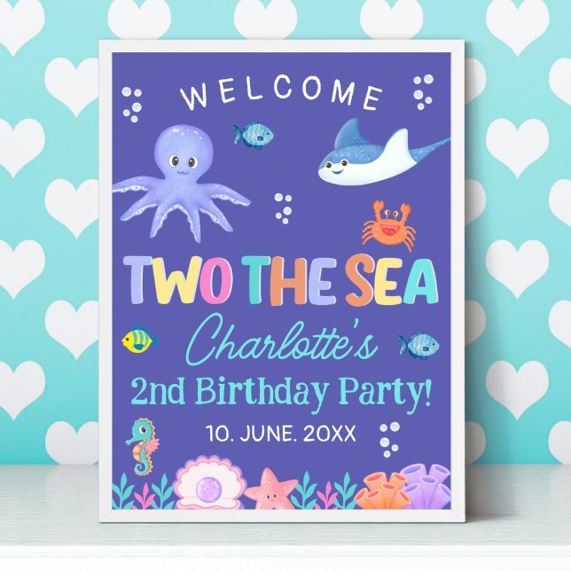 Póster TWO the SEA Party  – Ocean Girl Birthday Decor (Subido por el creador)
