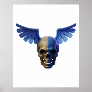 Póster Two-Toned Skull with Blue Stylized Wings