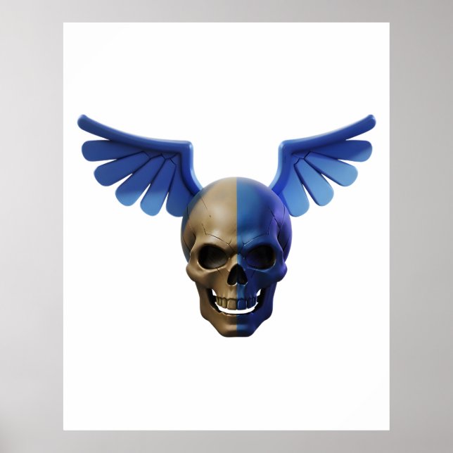 Póster Two-Toned Skull with Blue Stylized Wings (Frente)