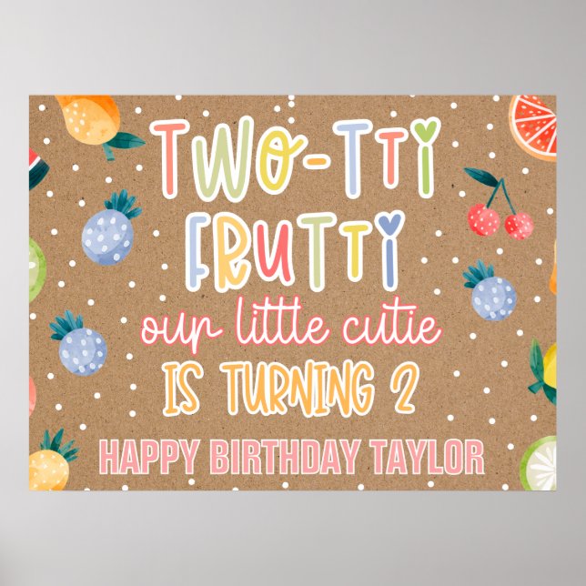 Póster Two-tti Frutti- 2º Cumpleaños con Tema de Frutas (Frente)