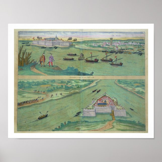 Póster Two Views of Comorra, from 'Civitates Orbis Terrar (Frente)