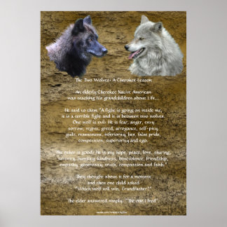 Póster TWO WOLVES CHEROKEE TALE Art Poster