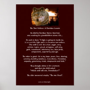 Póster Two Wolves Cherokee Tale Wolf Art Poster