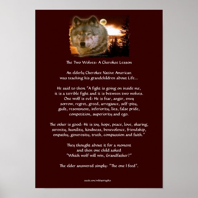 Póster Two Wolves Cherokee Tale Wolf Art Poster (Frente)