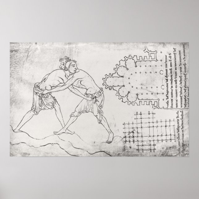 Póster Two wrestlers, plan of a Cistercian church (Frente)