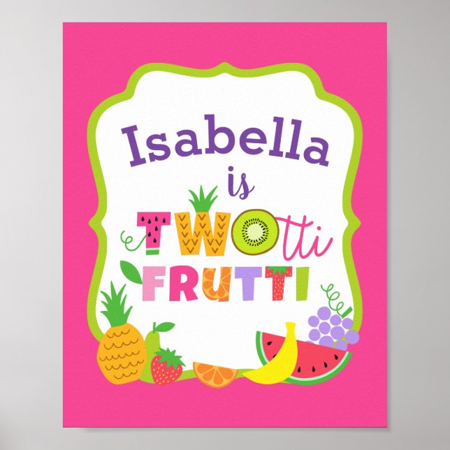 Póster TWOtti Frutti 2nd Birthday Party Welcome Sign (Frente)