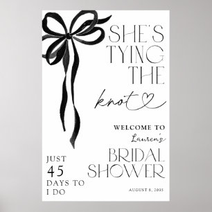 Póster Tying the Knot Black Bow Bridal Shower Welcom