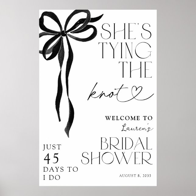 Póster Tying the Knot Black Bow Bridal Shower Welcom (Frente)