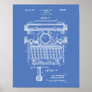 Póster Typewriter 1941 Patent Art Blueprint