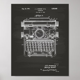 Póster Typewriter 1941 Patent Art - Chalkboard