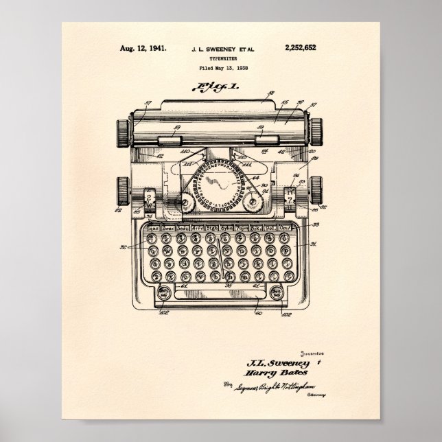 Póster Typewriter 1941 Patent Art - Old Peper (Frente)