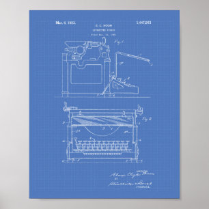 Póster Typewriter Screen 1923 Patent Art Blueprint