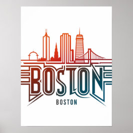 Póster Typography Boston City Skyline