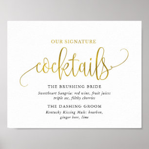 Póster Typography gold signature cocktails sign