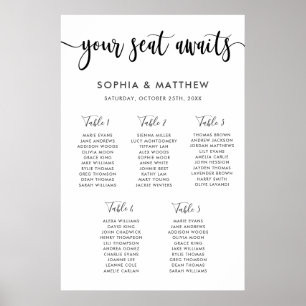 Póster Typography Hand Lettering Wedding Seating Chart 