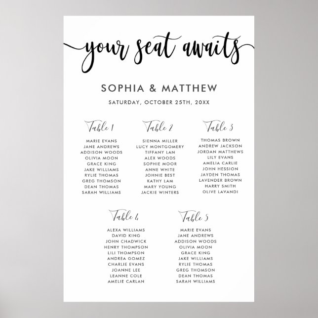Póster Typography Hand Lettering Wedding Seating Chart  (Frente)