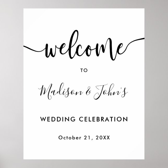 Póster Typography Monochrome Wedding Bridal Welcome Sign (Frente)