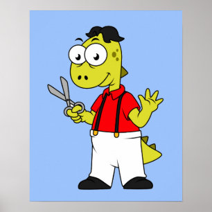 Póster Tyrannosaurus Rex Barber Con Tijeras.