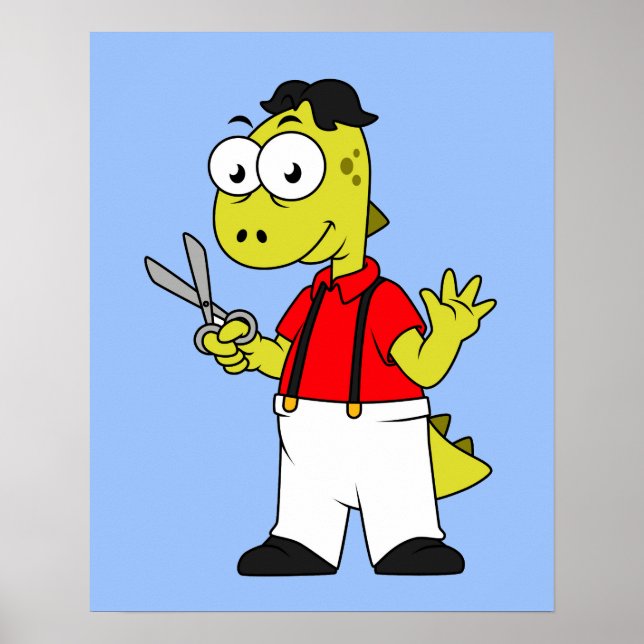 Póster Tyrannosaurus Rex Barber Con Tijeras. (Frente)