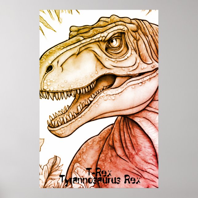 Póster Tyrannosaurus Rex Dinosaur on Bedroom Wall Poster (Frente)