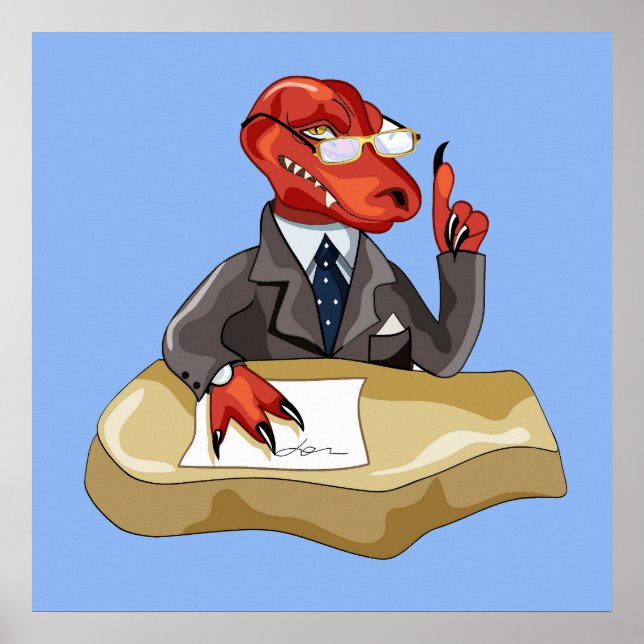 Póster Tyrannosaurus Rex Jefe Sentado En Un Escritorio. 2 (Frente)