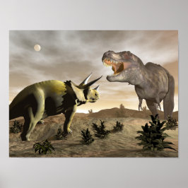 Póster Tyrannosaurus rugiendo en triceratops - procesado