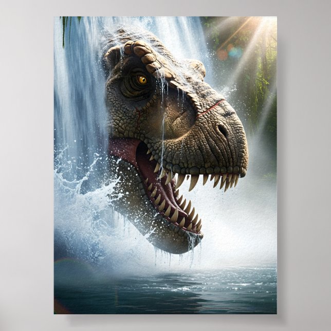 Póster Tyrannosaurus T Rex en una cascada (Frente)